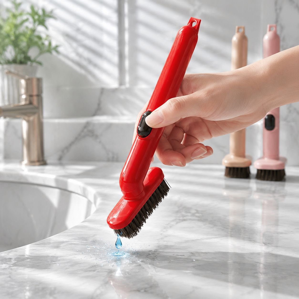 Brosse de nettoyage pour fentes de salle de bain avec réservoir à liquide