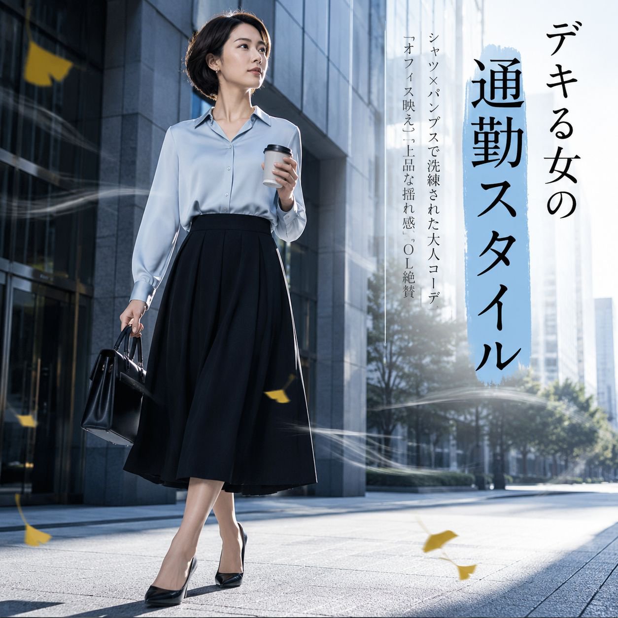 夏・ハイウエスト 小柄さん向けプリーツAラインスカート 黒 ミディ丈