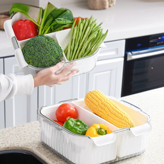 Kompartimentierte Abtropfkorbplatte für Gemüse und Obst