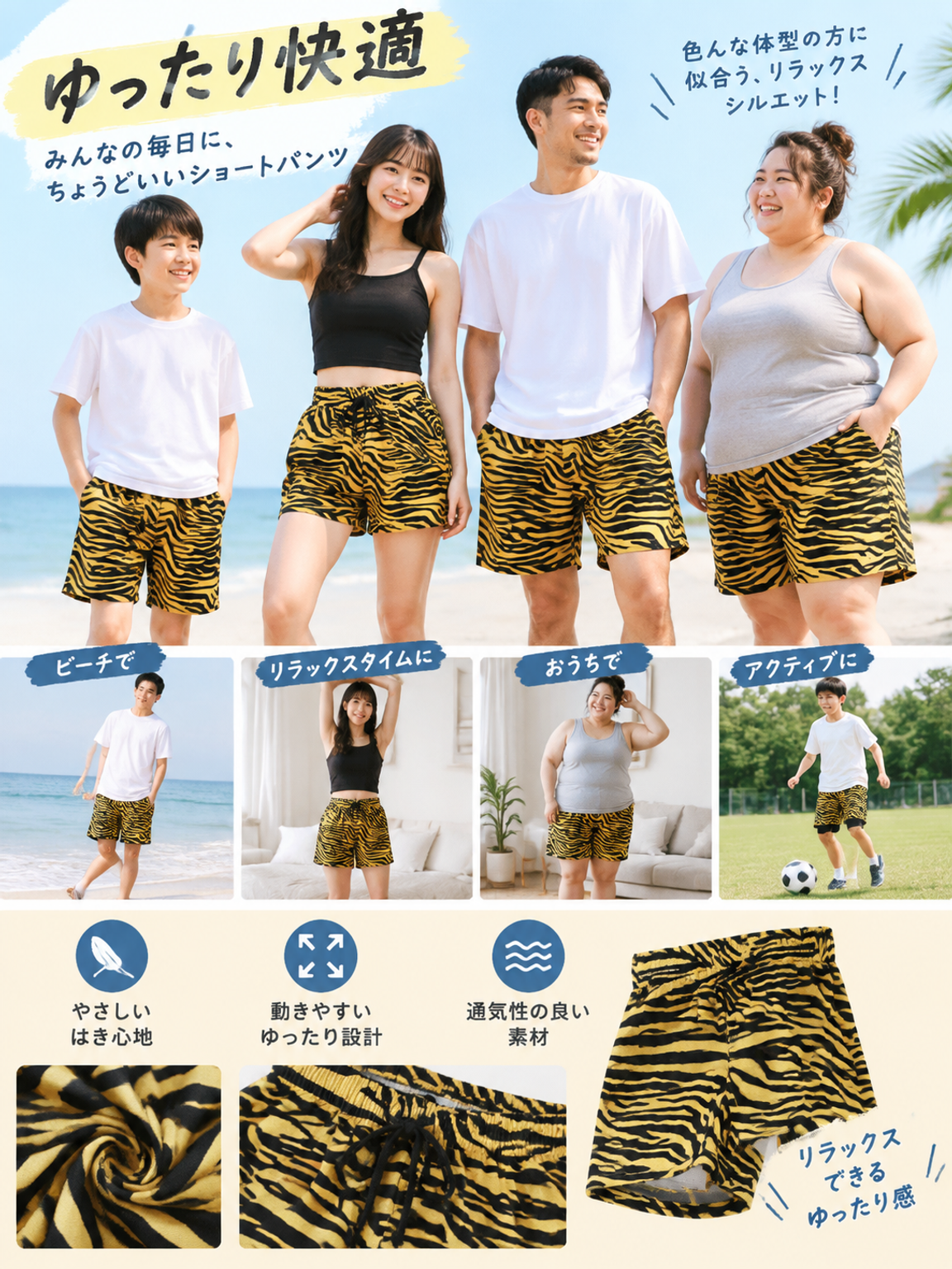 ヨーロピアンスタイルのワイドレッグパンツ、ゼブラ柄のショートパンツ、原始人コスプレ、野人風の花柄スカート