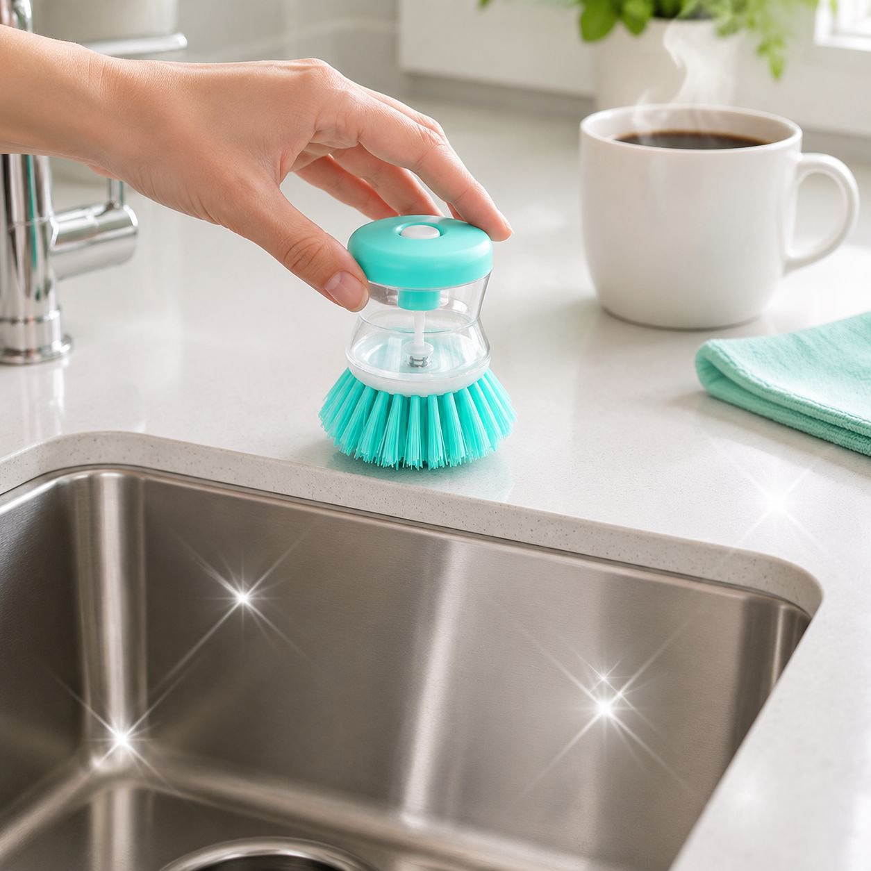 Kitchen cleaning brush used on different utensils