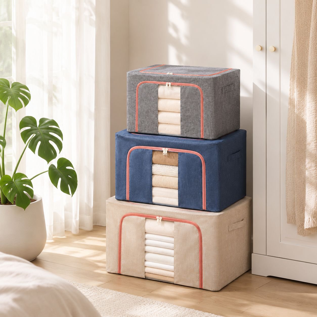 Large-capacity folding and organizing cotton and linen storage box, household-specific storage box f