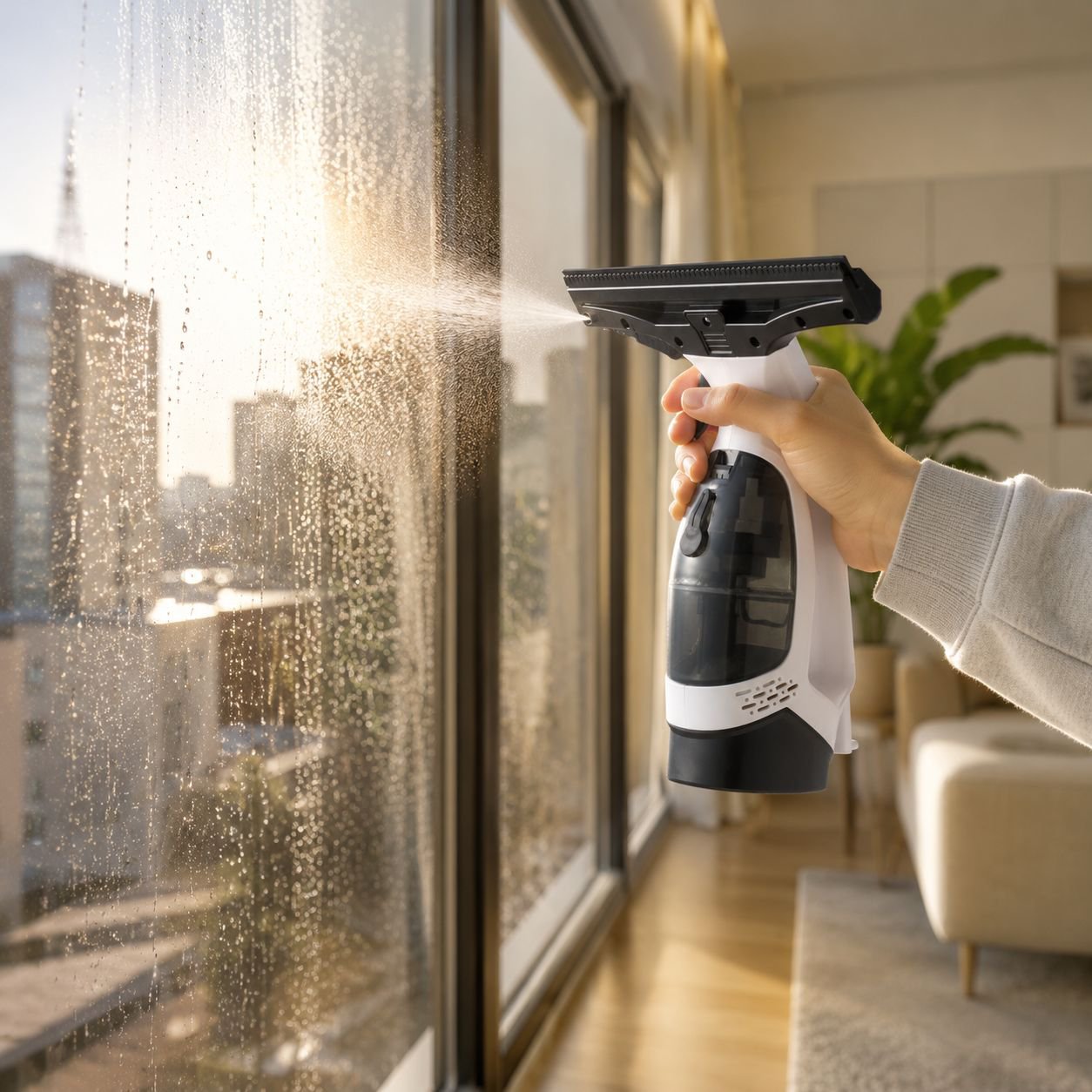 Multifunktionaler tragbarer Fensterreiniger in der Hand