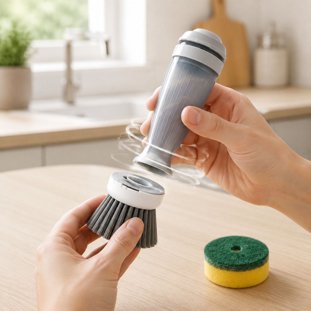 Utilisation de la brosse de cuisine pour nettoyer une poêle