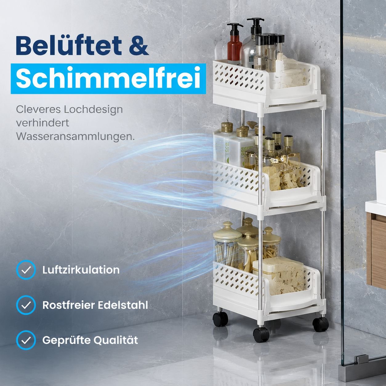 Mehrstöckiger, schmaler Rollwagen, Küchen-Unterschrankregal, Schubladendesign