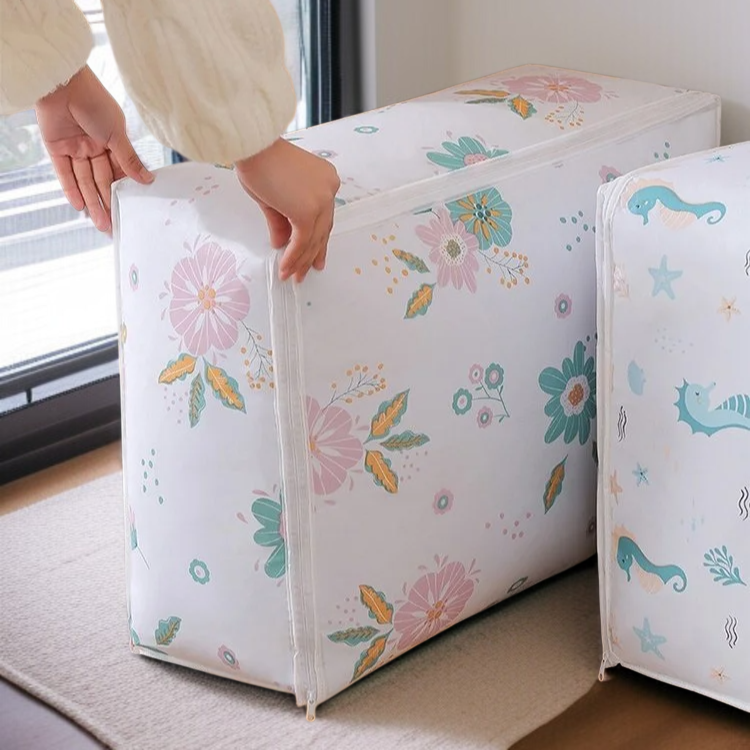 家庭用防塵収納バッグ 大容量立体キルトバッグ 衣類整理キューブ収納バッグ ジッパー付きキルトバッグ