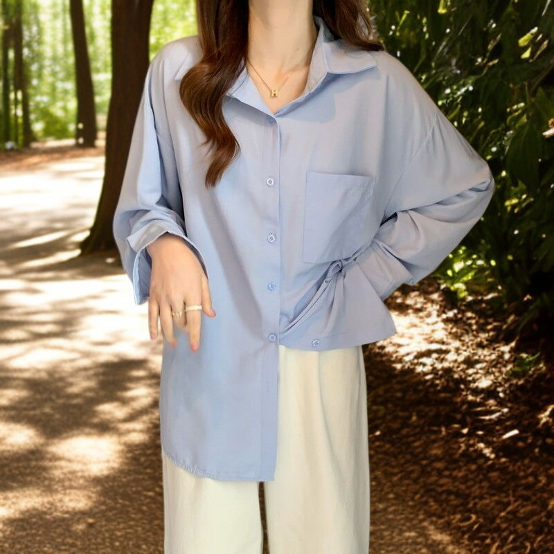 春レディース無地シャツインナーブラウスジャケット重ねシフォンシャツ