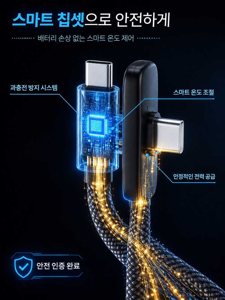 게임 기기에 연결한 L자형 충전 케이블