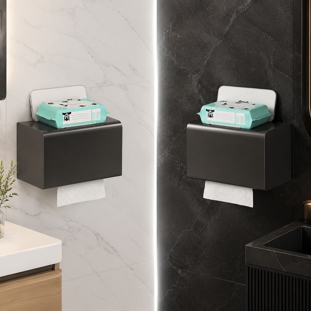 Détail du mécanisme étanche de la boîte à papier toilette