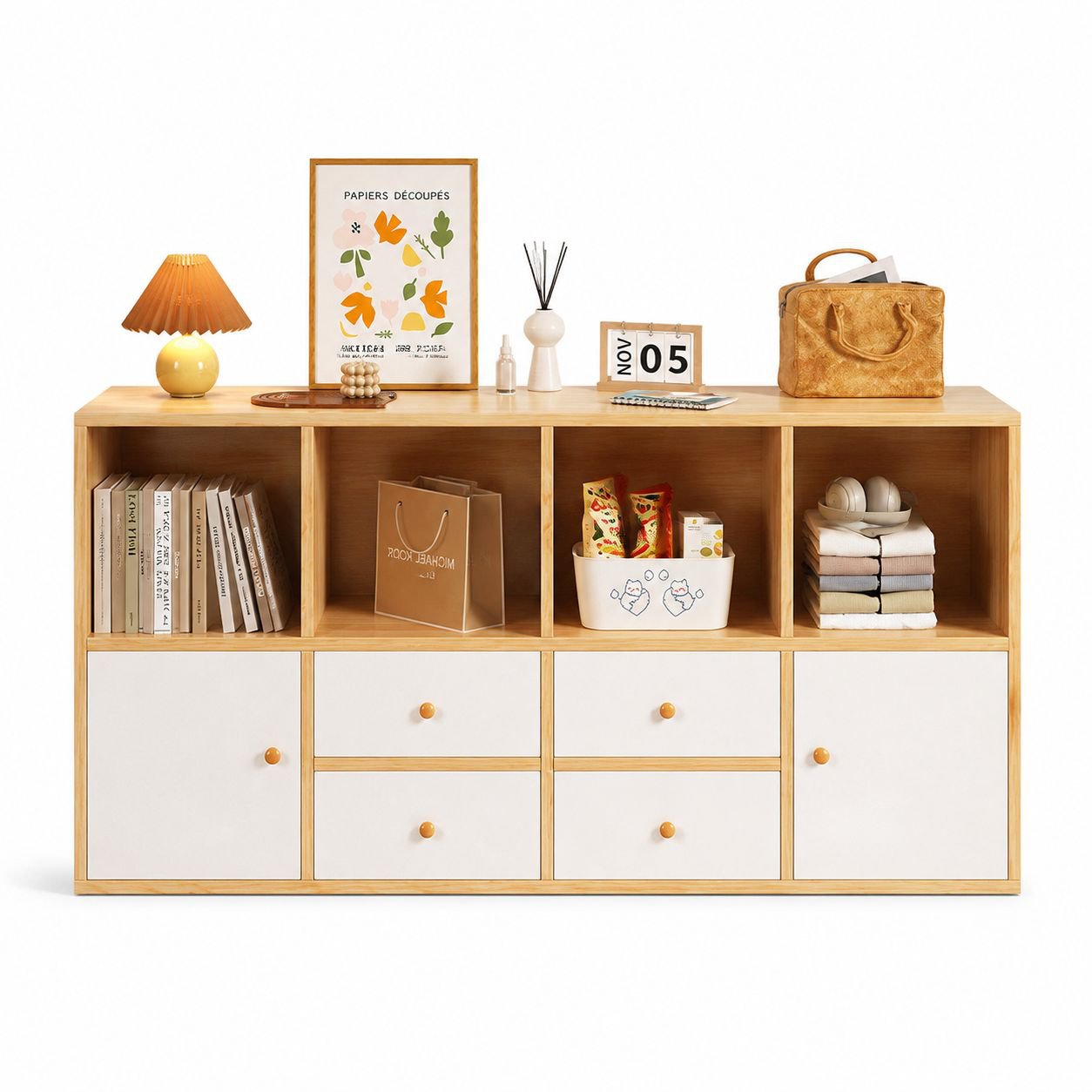Modern Minimalist Bed End Storage Cabinet Half-surrounded Bedside Cabinet Against the Wall