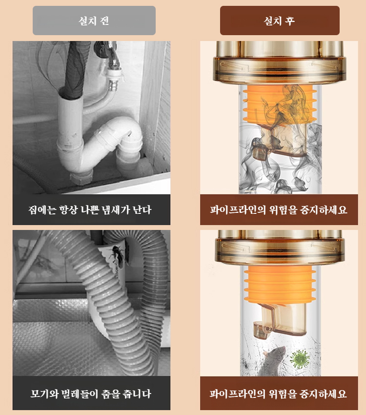 주방 하수구 밀폐마개 방취 방충 역관개 바닥누수막힘 배수관 전용 탈취방지 밀폐마개