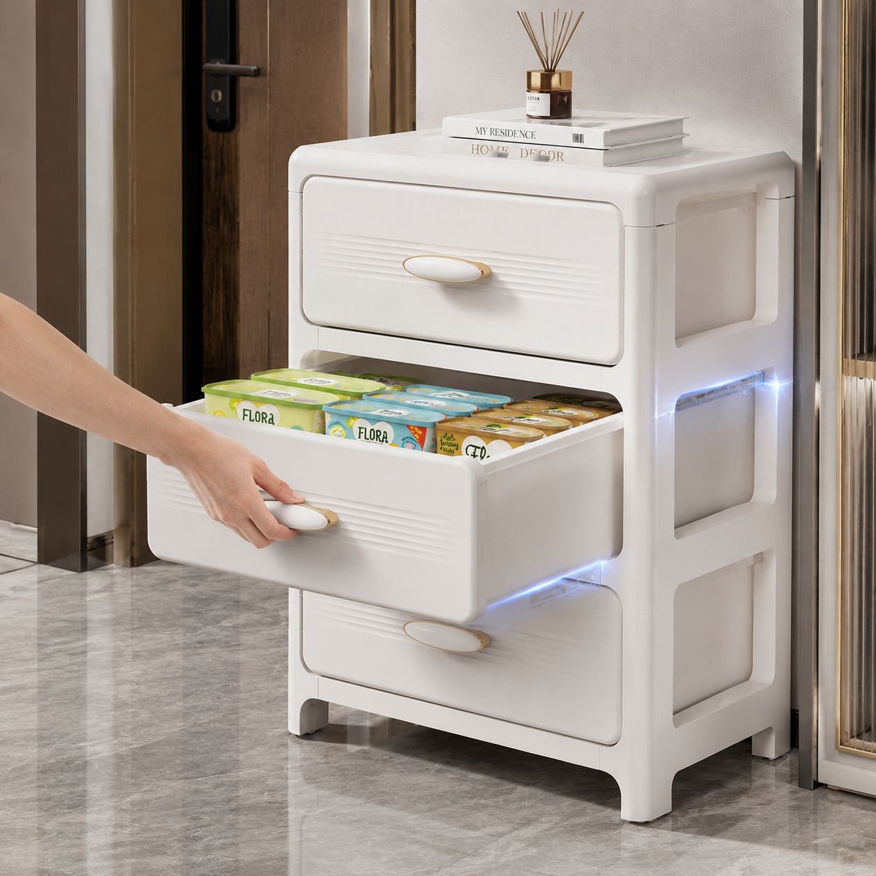 Table de nuit avec armoire de rangement pour espaces étroits