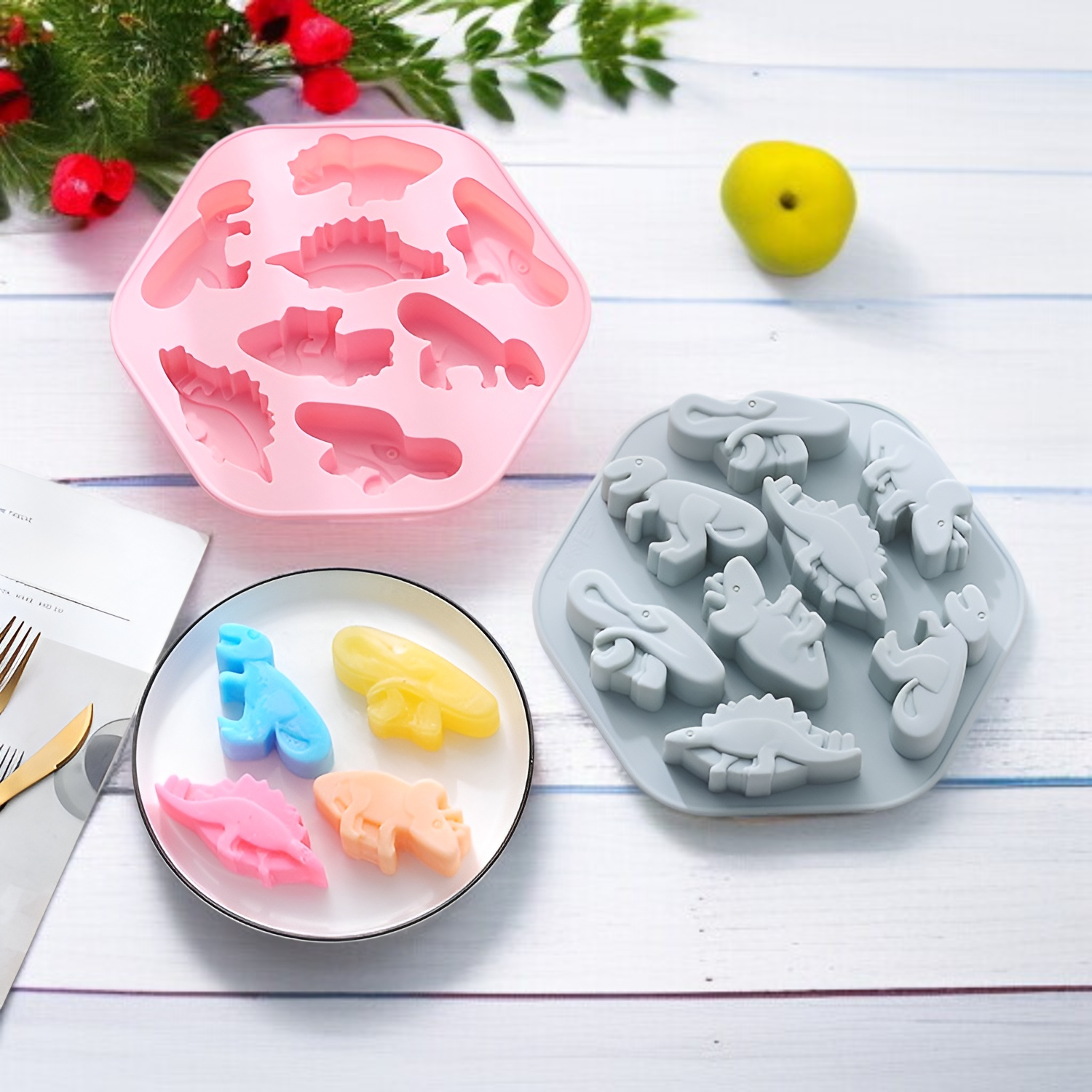 8ピース古代恐竜シリコン型手作り石鹸チョコレート型食品ボックス接着剤型ケーキベーキングトレイ