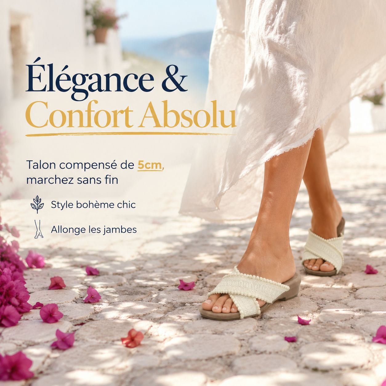 Mules tressées bohèmes pour femme, sandales d'été élégantes pour la plage