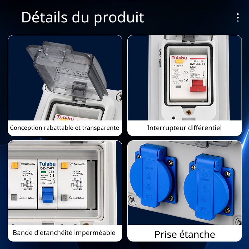 Boîtier de prise industriel portable étanche pour extérieur, boîtier de distribution mobile en plast