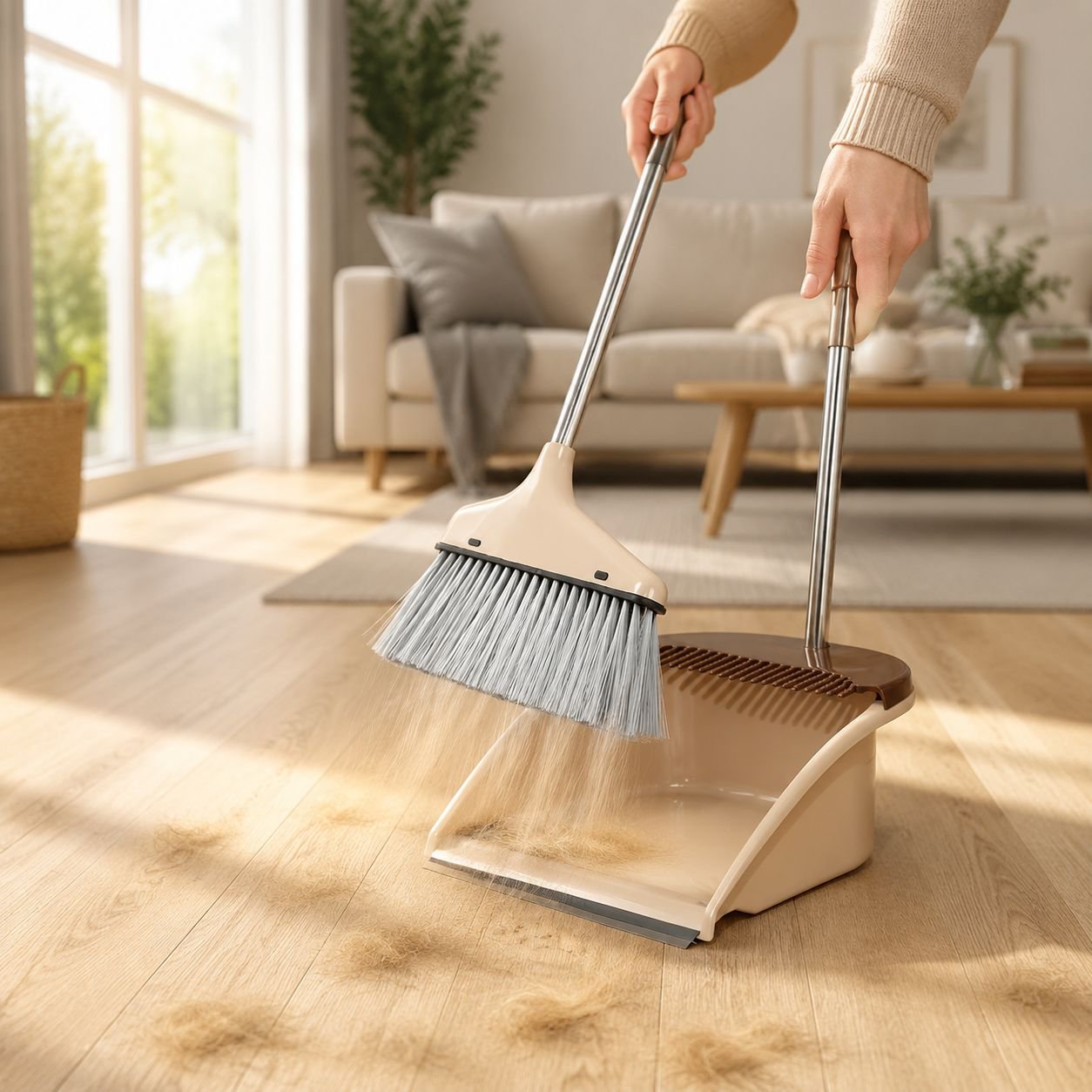 Large Household Magic Broom and Dustpan Set, Anti-Hair-Stick Design