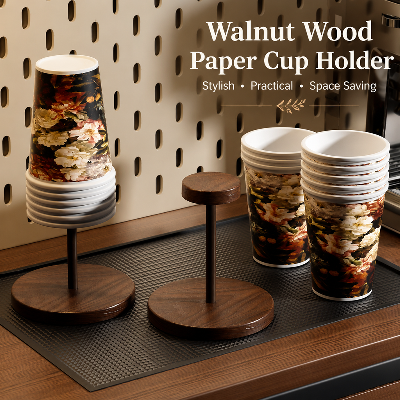 New Year's Style Walnut Color Paper Cup Holder, High-Value Paper Cup Holder, Solid Wood Cup Re
