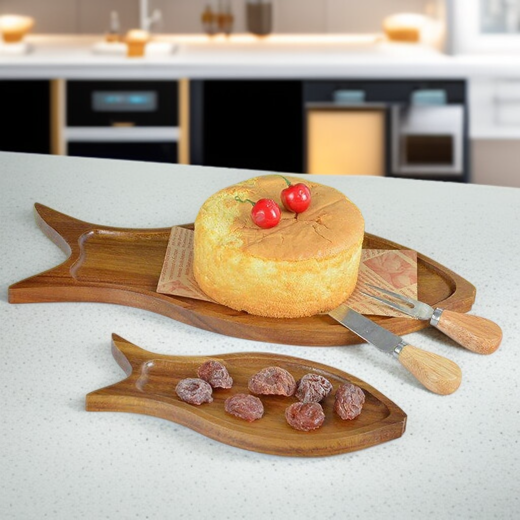 용모가 높은 작은 물고기 모양 나무 식판