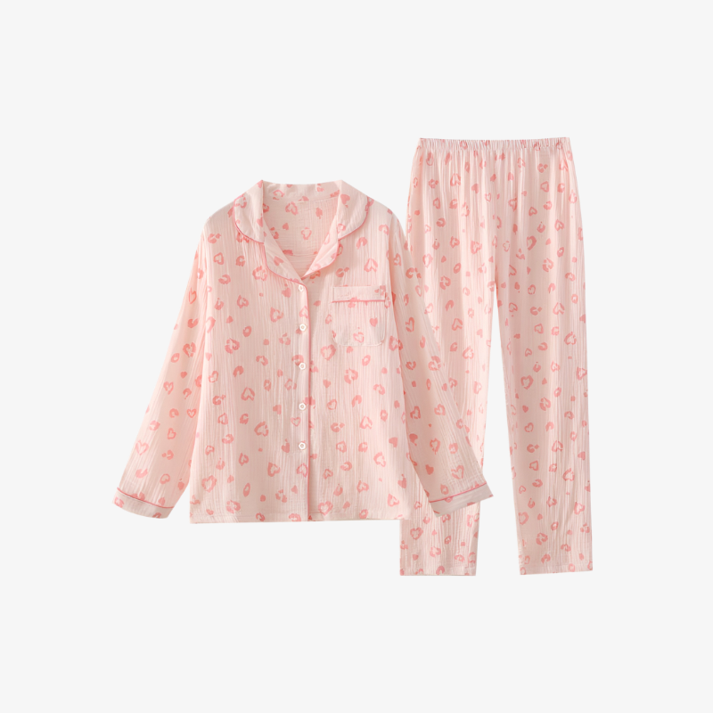 秋冬用レディース純綿クレープパジャマセット