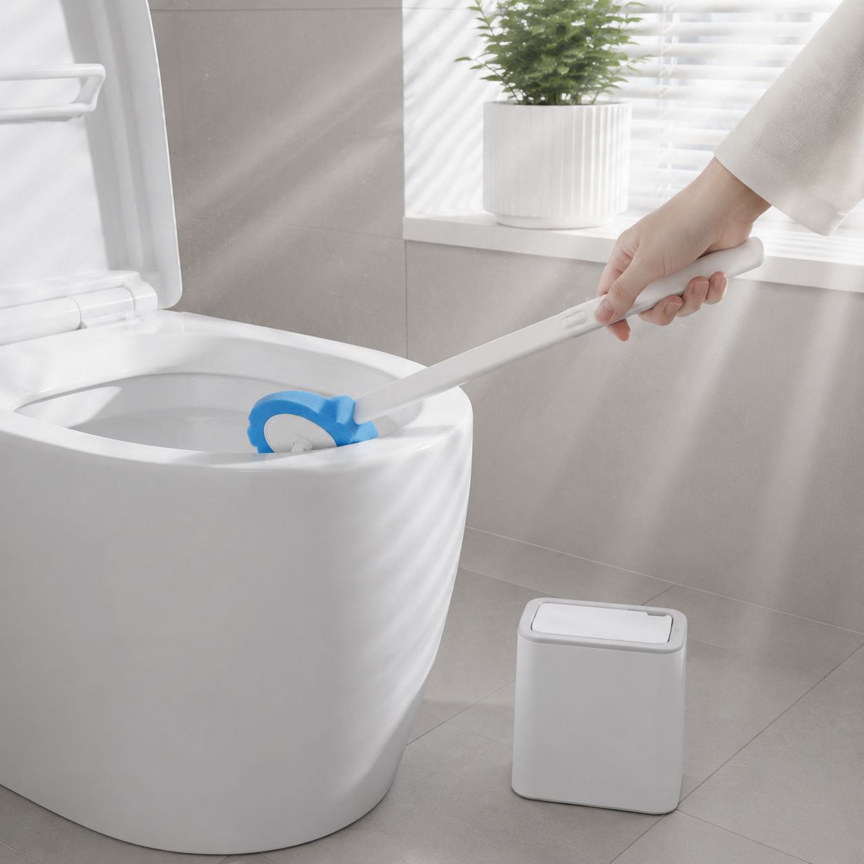 Toilet Brush with Automatic Flip Lid Design