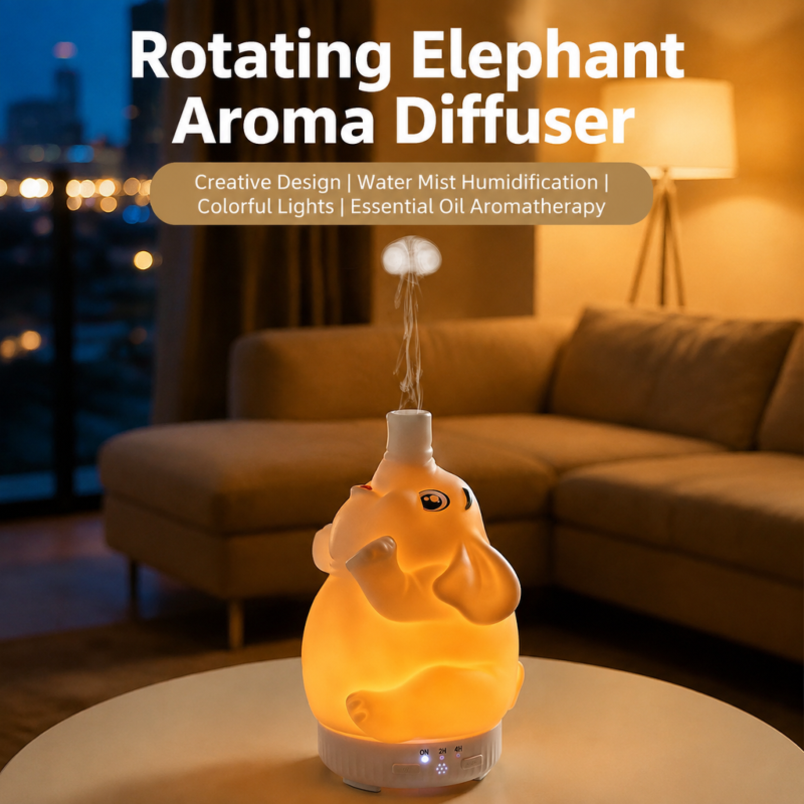 2026 New Rotating Elephant Aroma Diffuser with Seven-Color Lights, Jellyfish-Style Silent Mini Humid