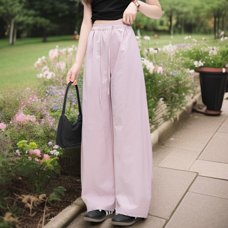 シミターワイドレッグパンツレディースパンツ夏新作ルーズパンツカジュアルハイウエストパンツドレープカーブパンツモップロングパンツ