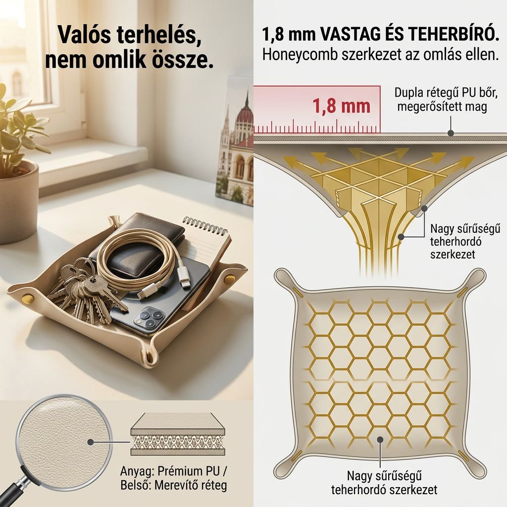 Többfunkciós műbőr négyzetes tárolódoboz, asztali rendszerező