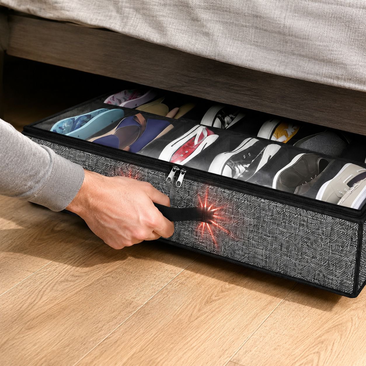 Organizador de zapatos debajo de la cama con cremallera