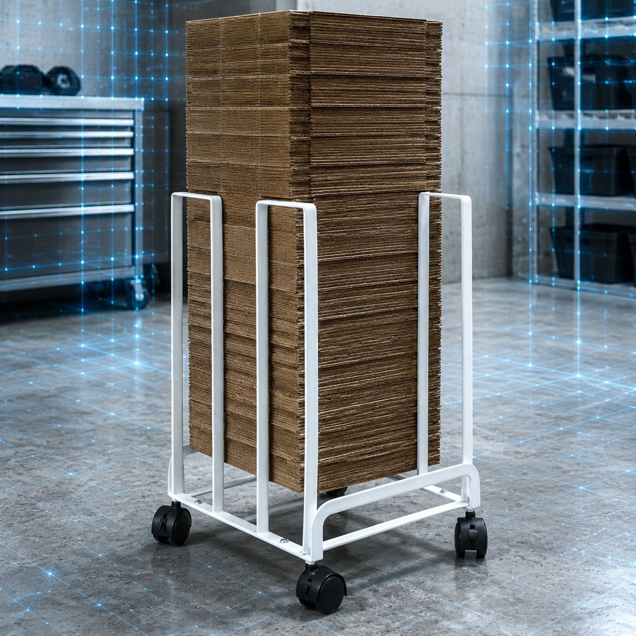 Durable rollable stand for cartons and boxes