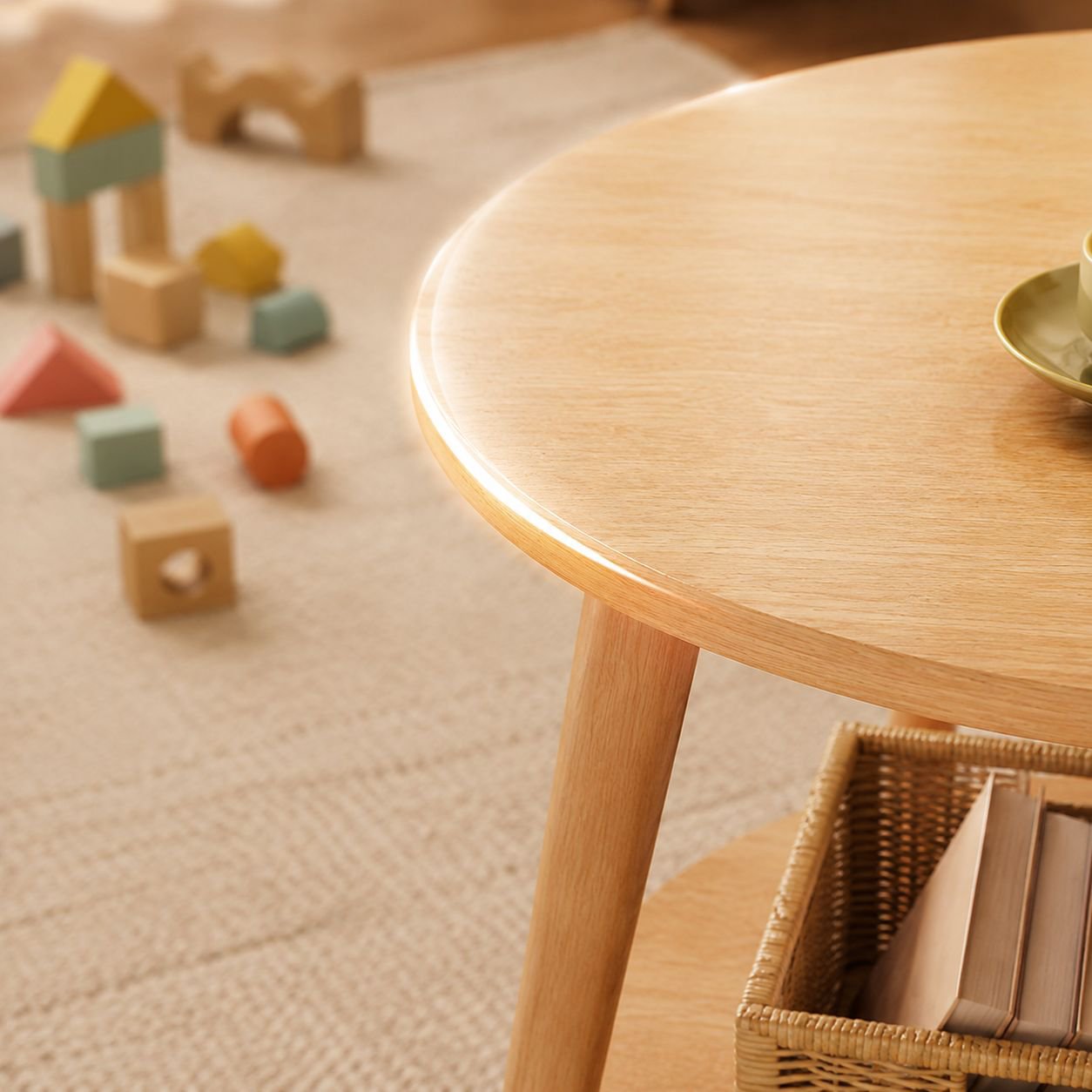 Home Small Bedside Table Modern Style Storage Table with Solid Wood Legs