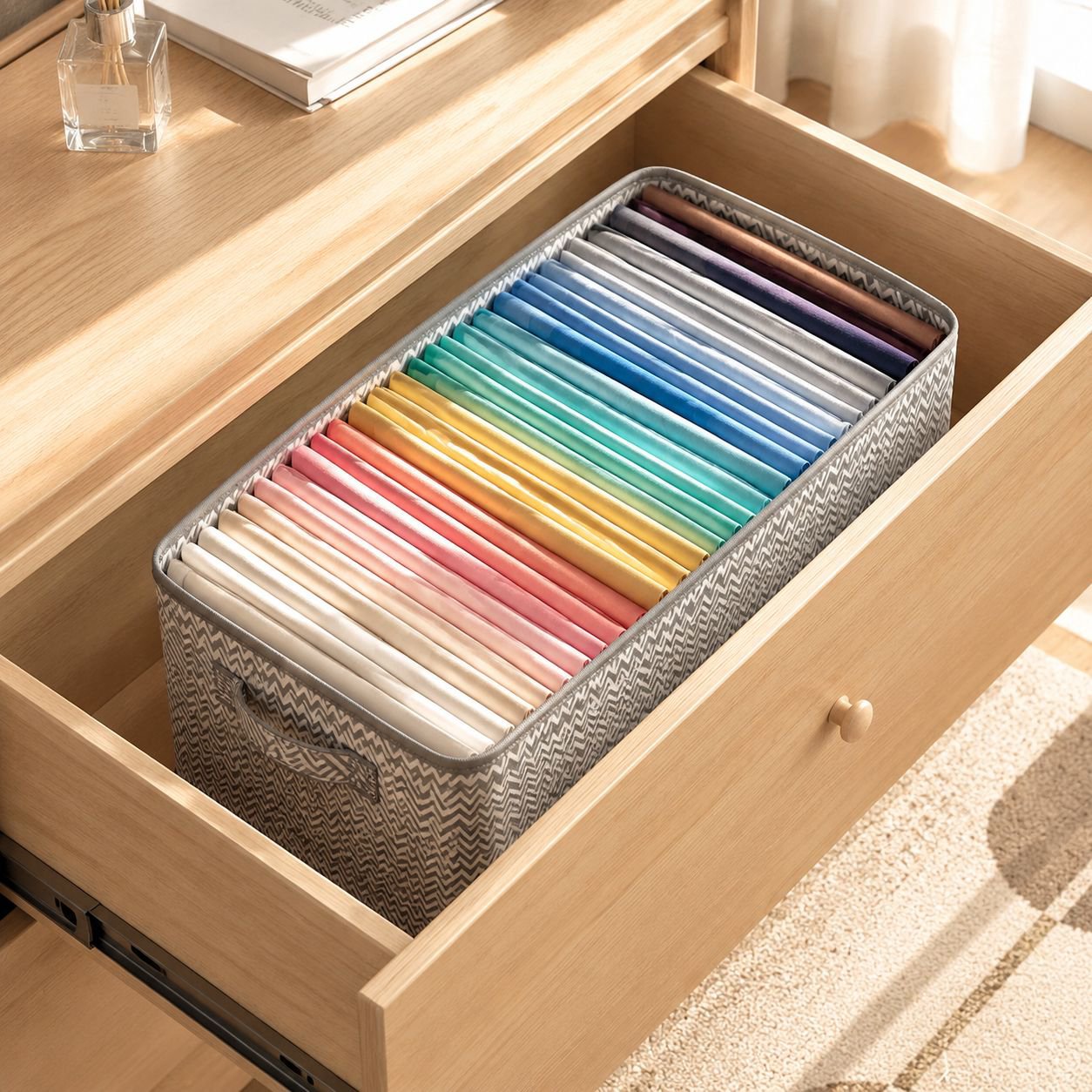Stapelbare Aufbewahrungsbox mit Deckel im Kleiderschrank