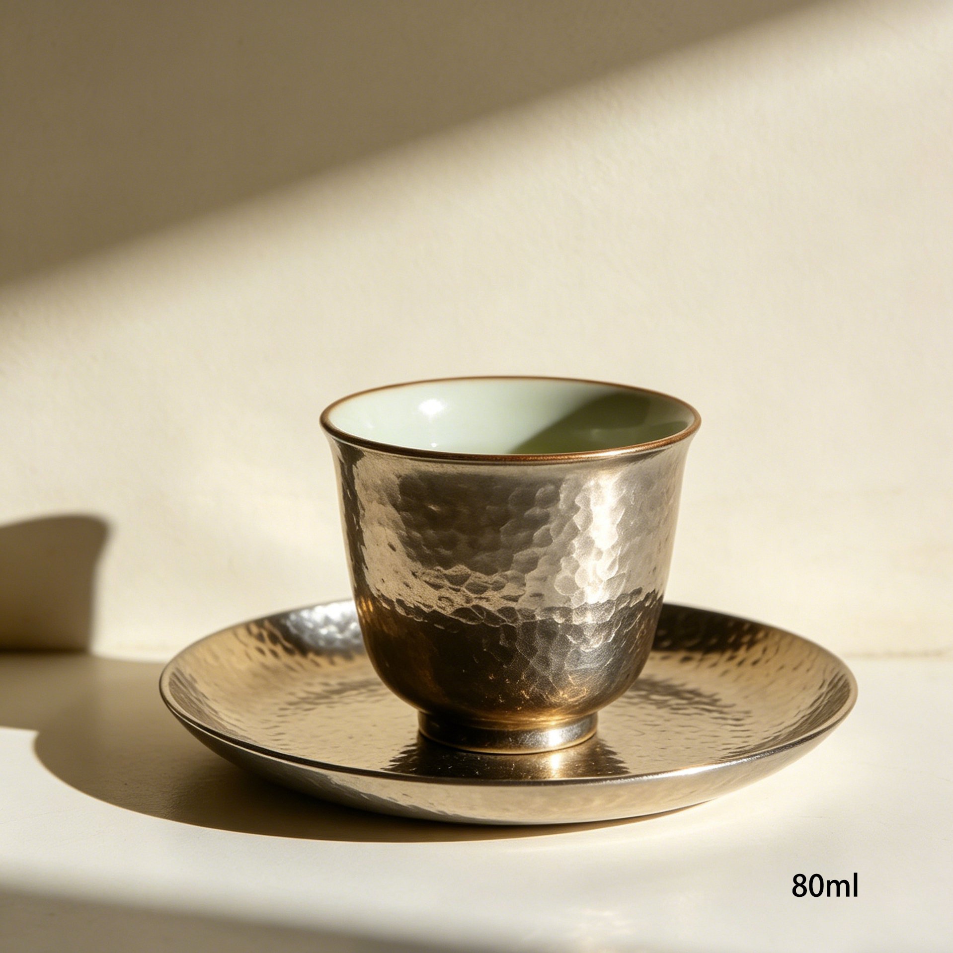 Close-up of hammered texture on ceramic teacup