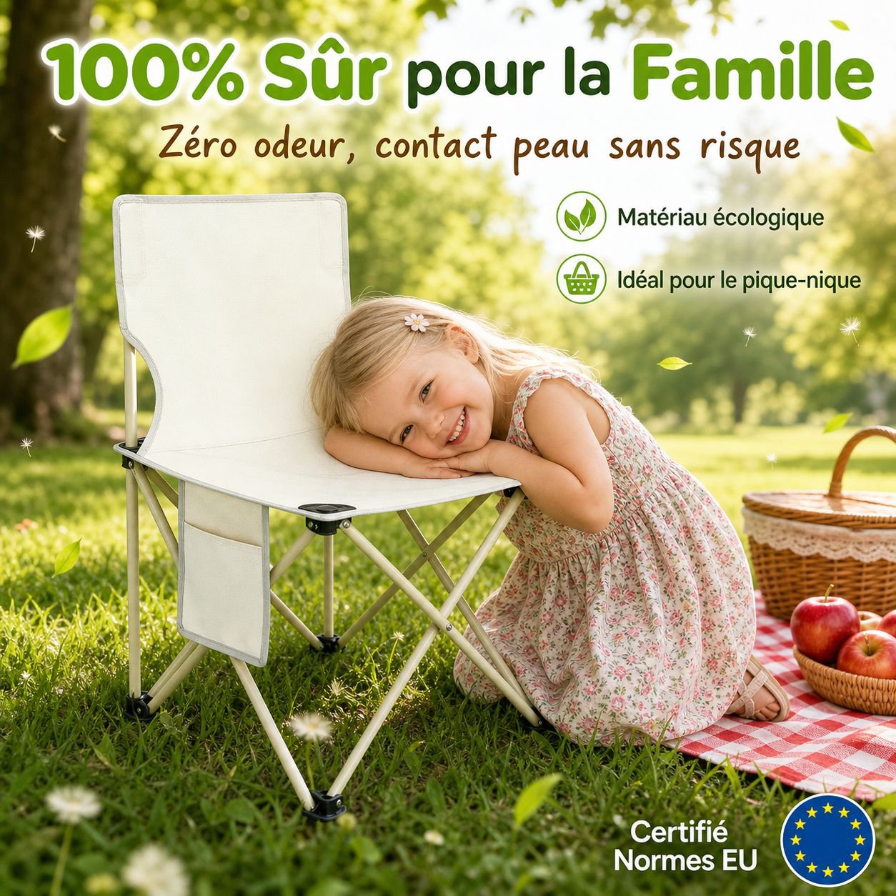 Chaise de pêche pliante extérieure avec dossier portable