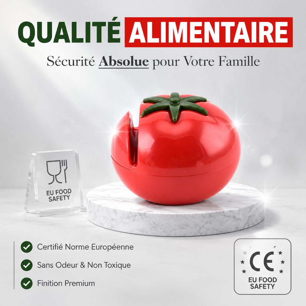 Aiguiseur manuel de couteaux design tomate, accessoire portable pour cuisine