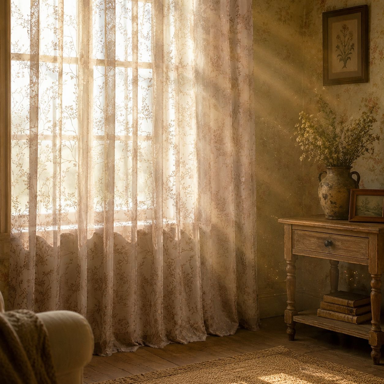 Luxury blackout curtain with tree branch design