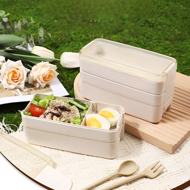 Three-layer wheat straw lunch box