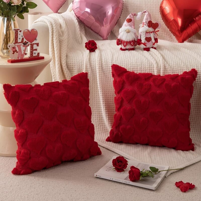 Vỏ gối nhung hình trái tim cho ngày Valentine thích hợp cho ghế sofa phòng khách