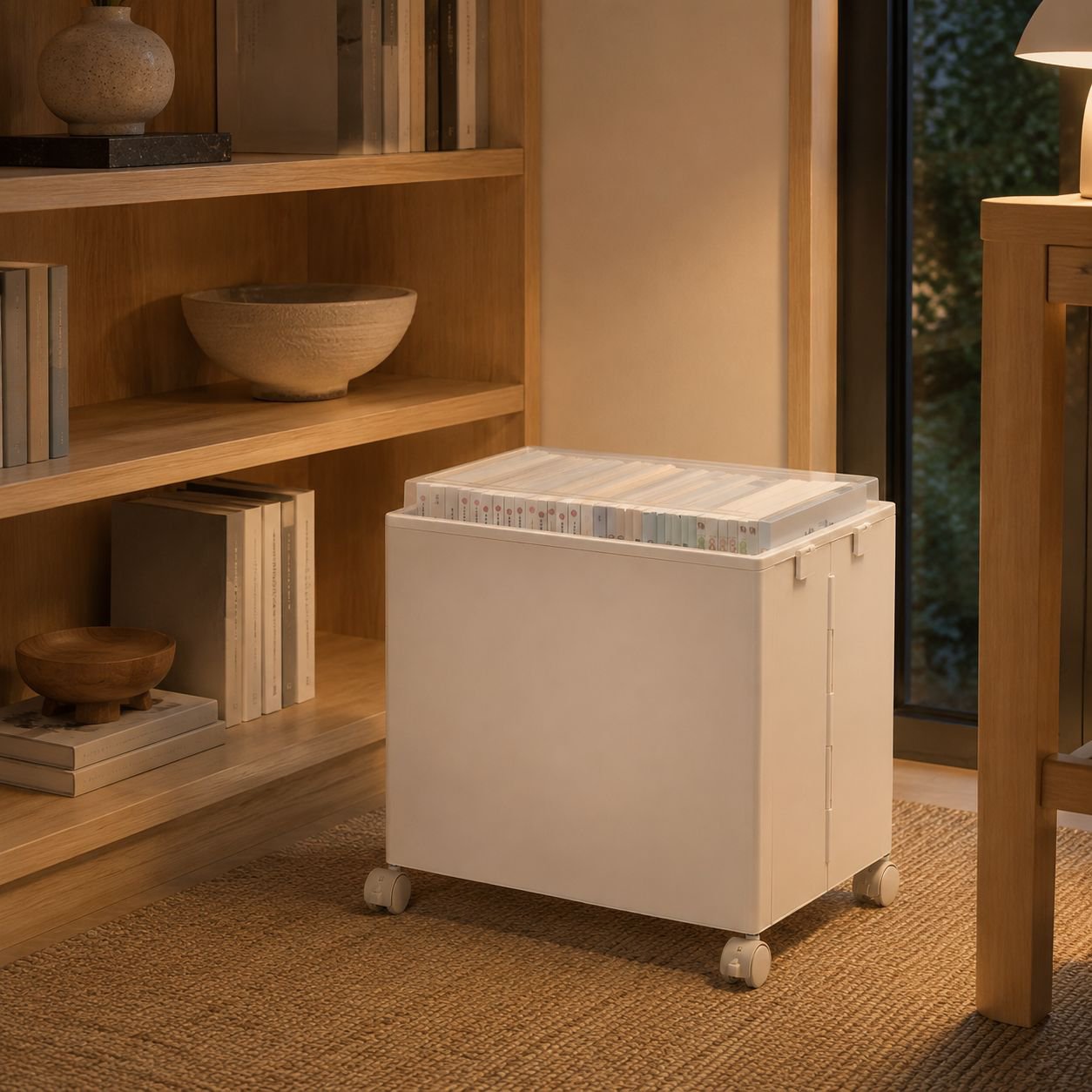 Easy-to-move foldable storage trolley for workspace