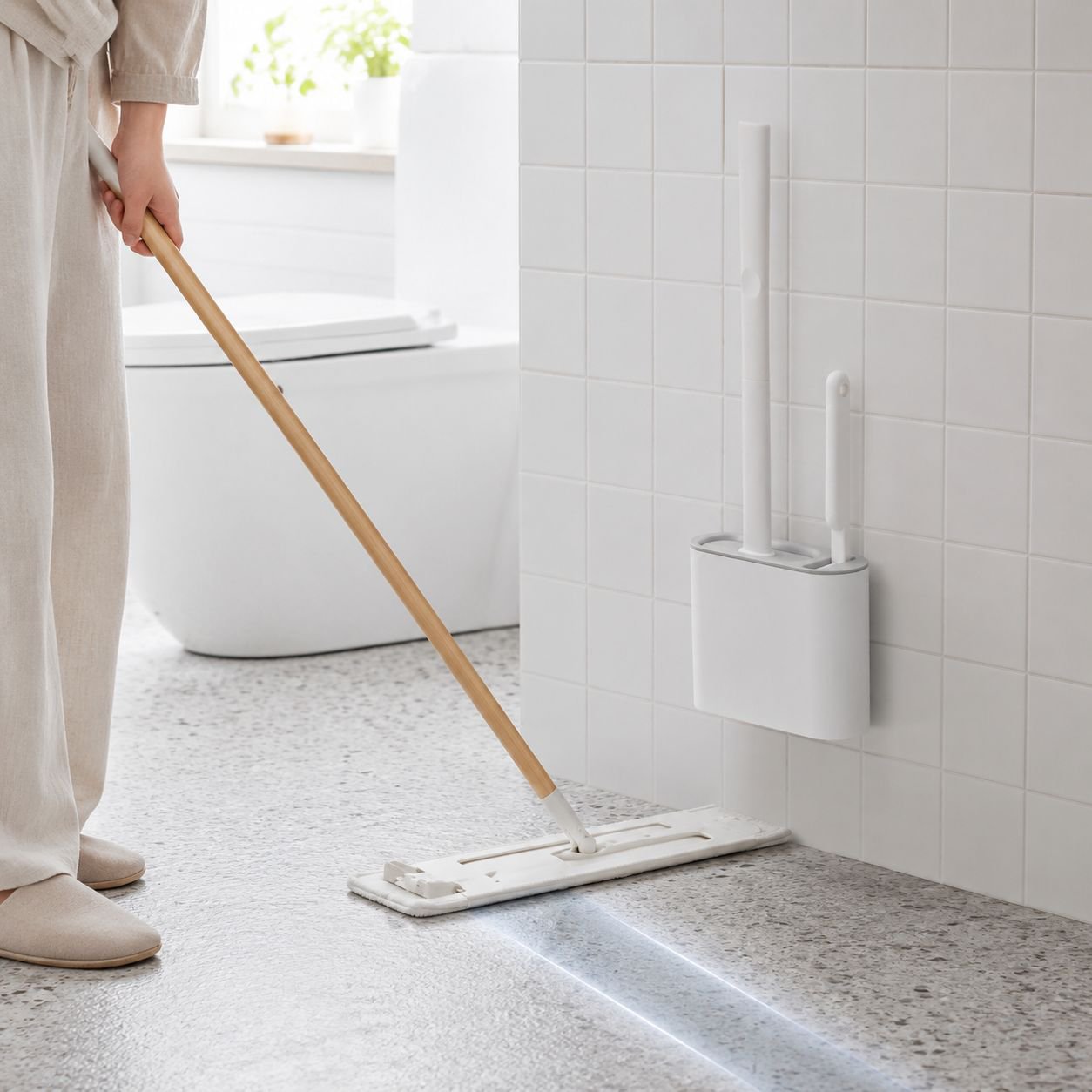 Set of 2 toilet brushes with wall mounted holder for bathroom