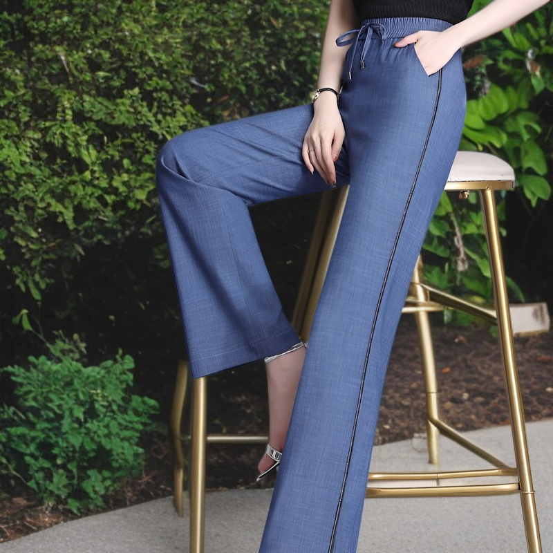 テンセルジーンズ 夏 レディース ハイウエスト ジーンズ 伸縮性 ソフト ジーンズ 伸縮性ウエスト ワイドレッグパンツ 中高年 プラスサイズ パンツ