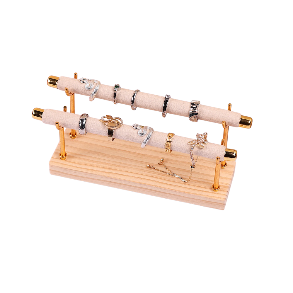 Doppelschichtiger Schmuck- und Ringhalter aus Massivholz, abnehmbar