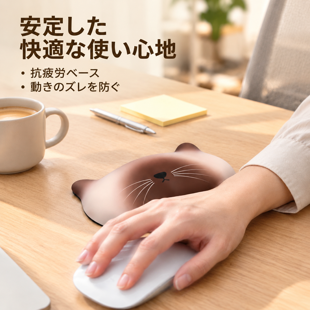 かわいい猫のマウスパッド、シリコン製リストサポート、滑り止めリストレスト、猫をテーマにしたシンプルなマウスパッド