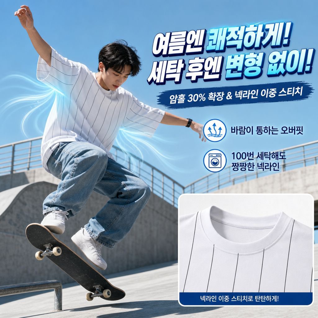 남성용 스트라이프 패턴 면 반팔 티셔츠