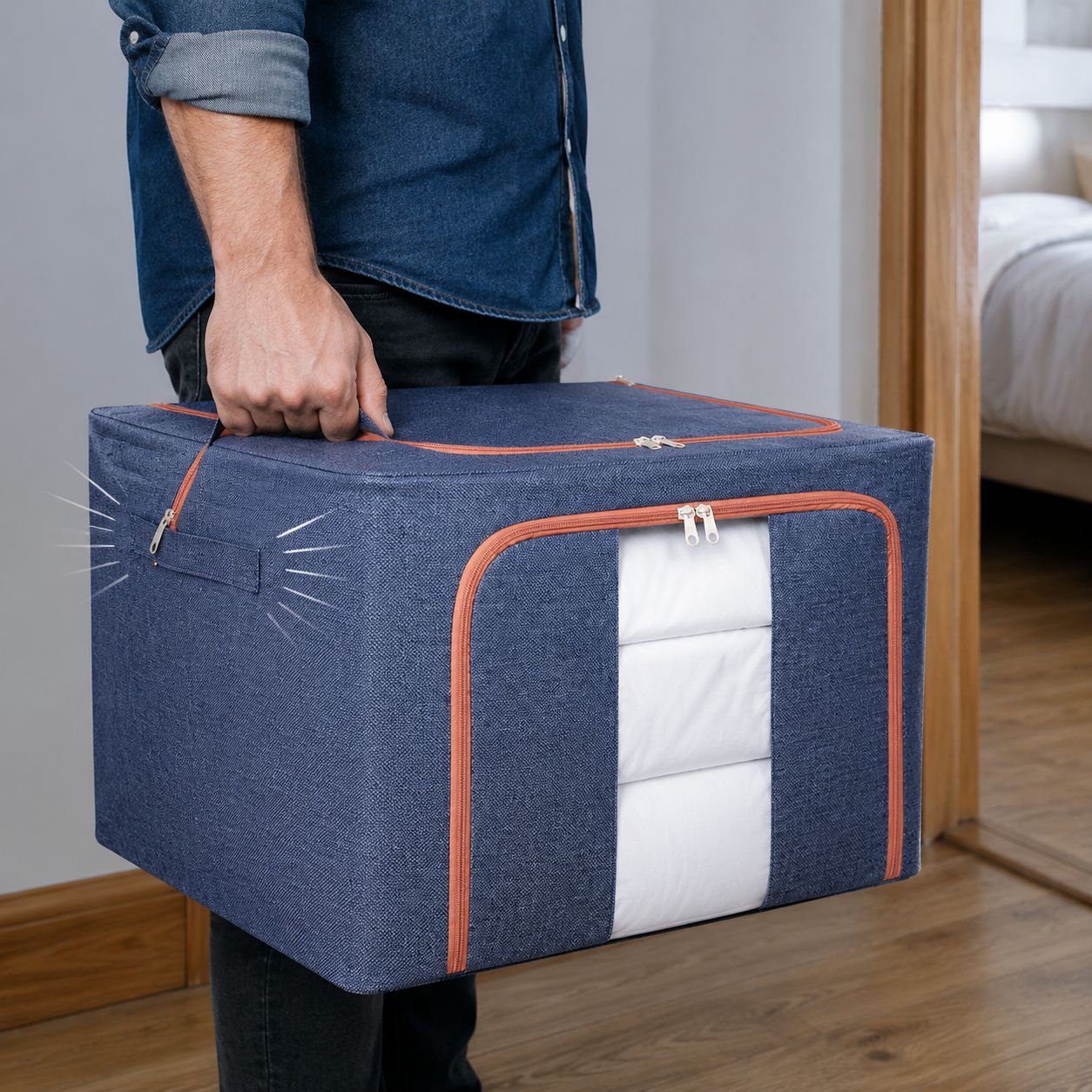 Large-capacity folding and organizing cotton and linen storage box, household-specific storage box f
