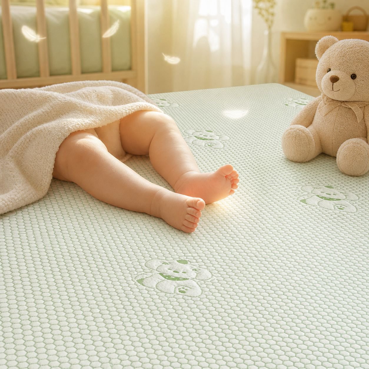 ジャカード織りのクマ柄の夏用冷却マット。洗濯機で洗え、寮での一人用・二人用として適しています。アイスシルク製で豆型です。