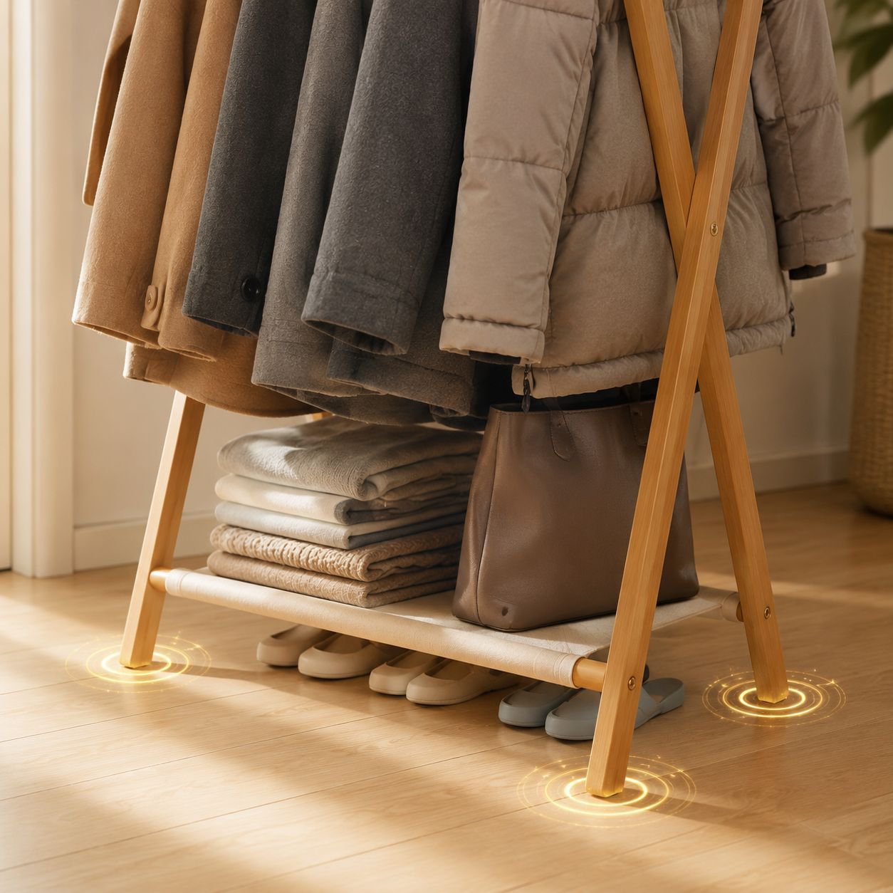 Sturdy bamboo rack for laundry room