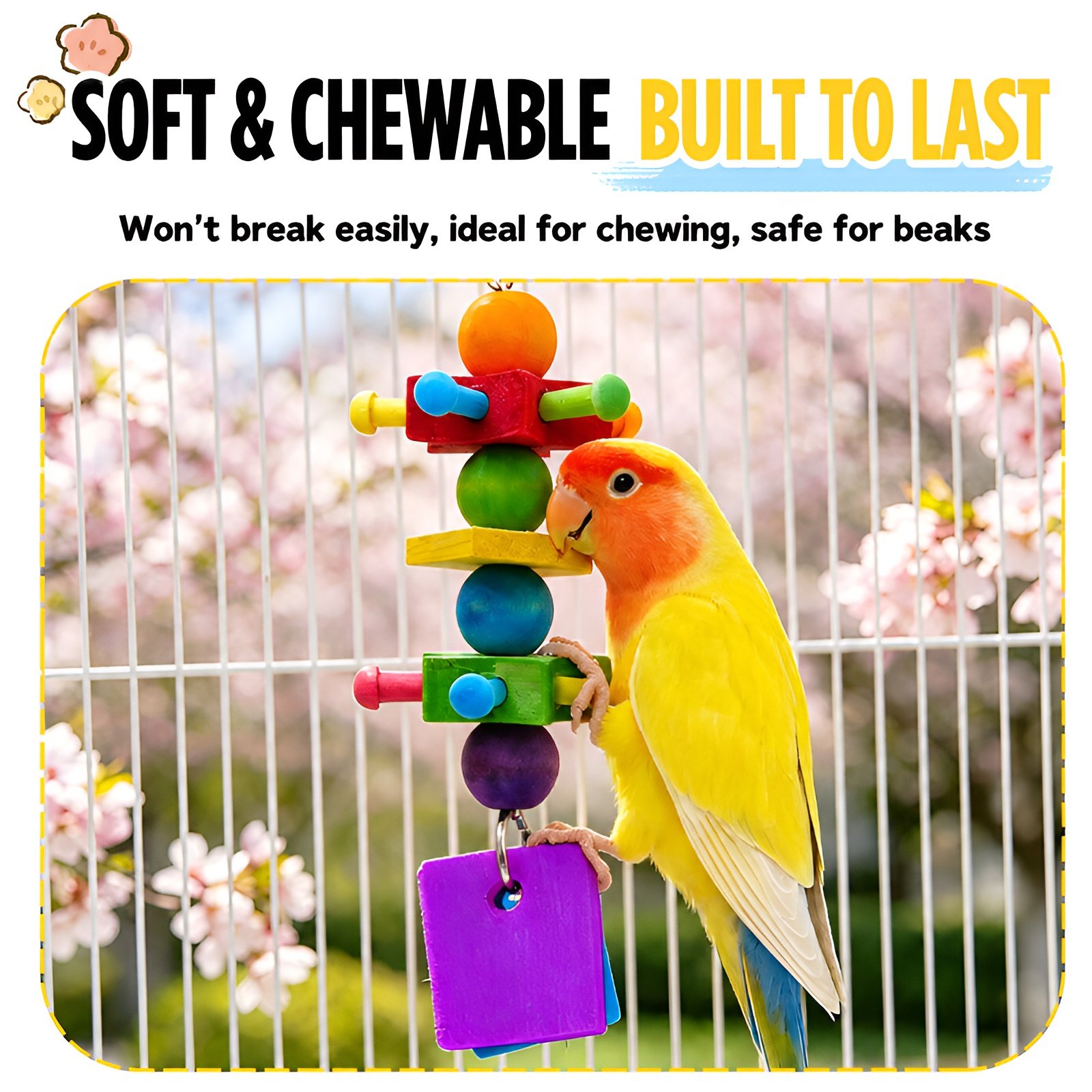 Parrot Colorful Chewing Toy Stand, Cockatiel Tiger Skin Peony Educational Toy, Claw Sharpening and B