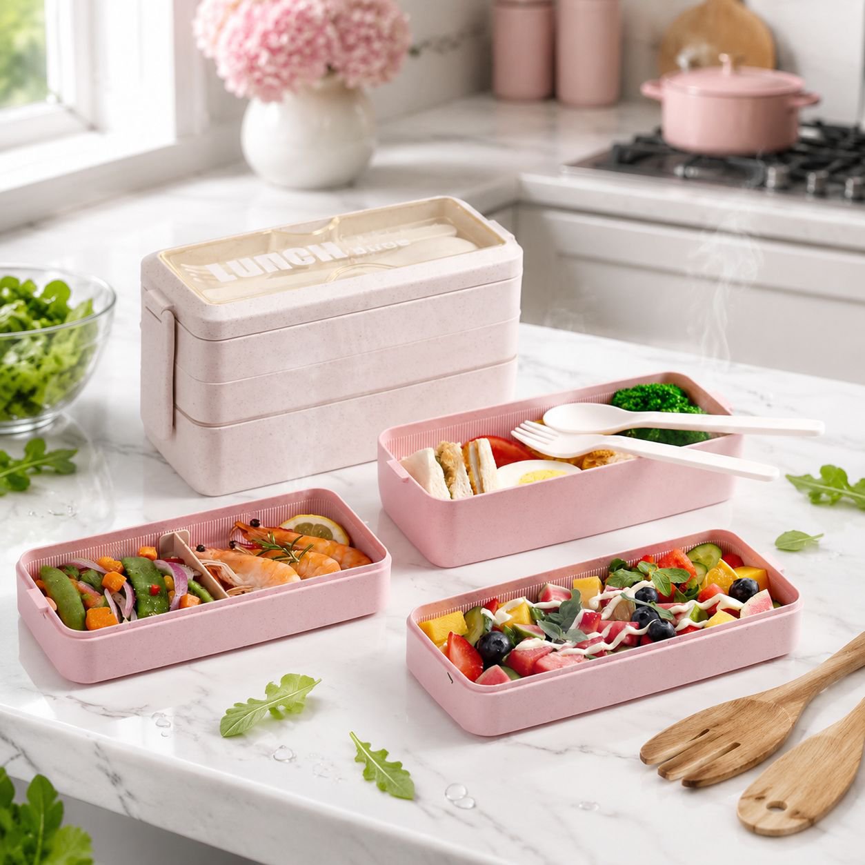 Student large capacity threelayer lunch box