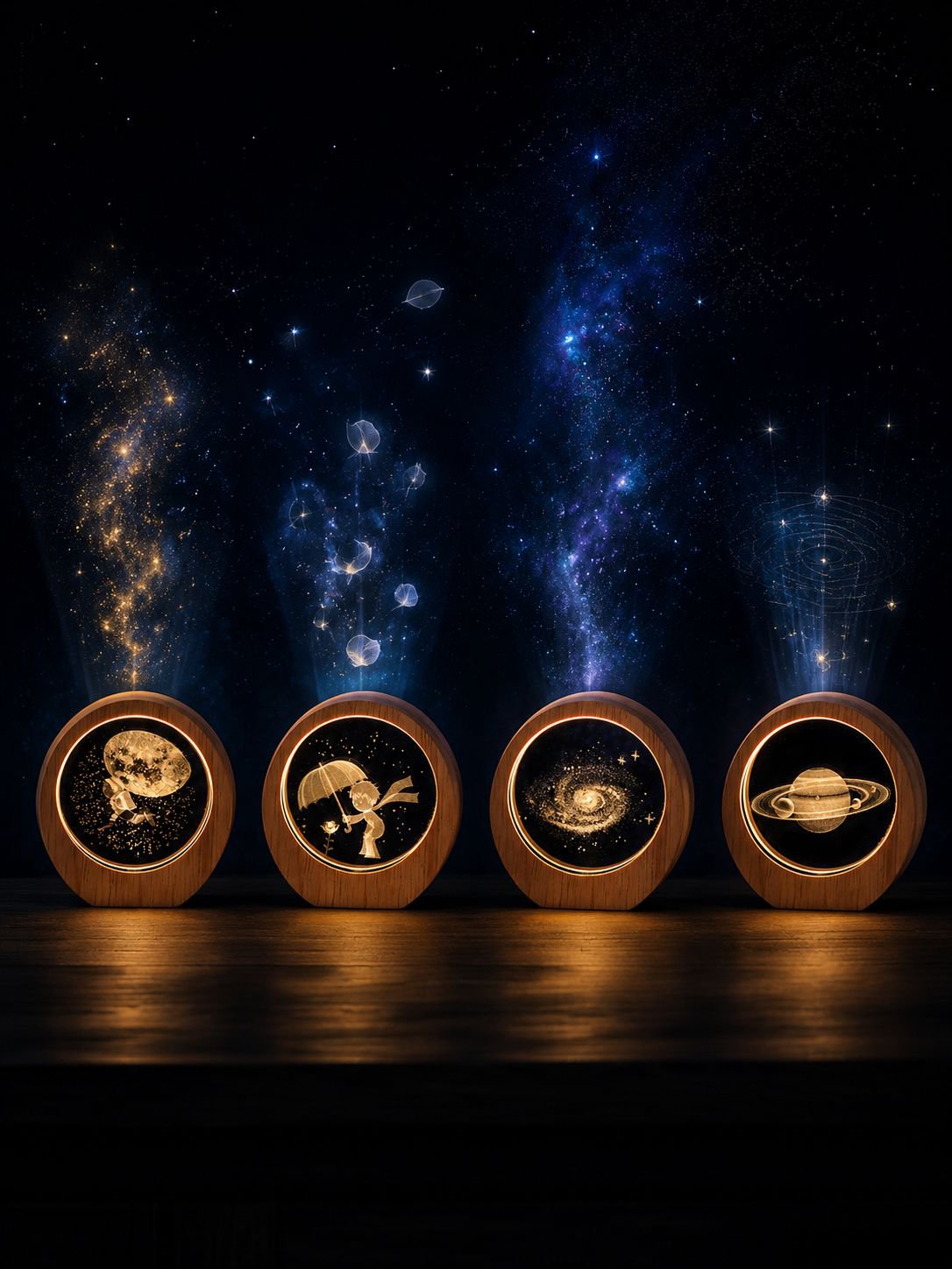 Planet Crystal Night Light with Elegant Wooden Stand