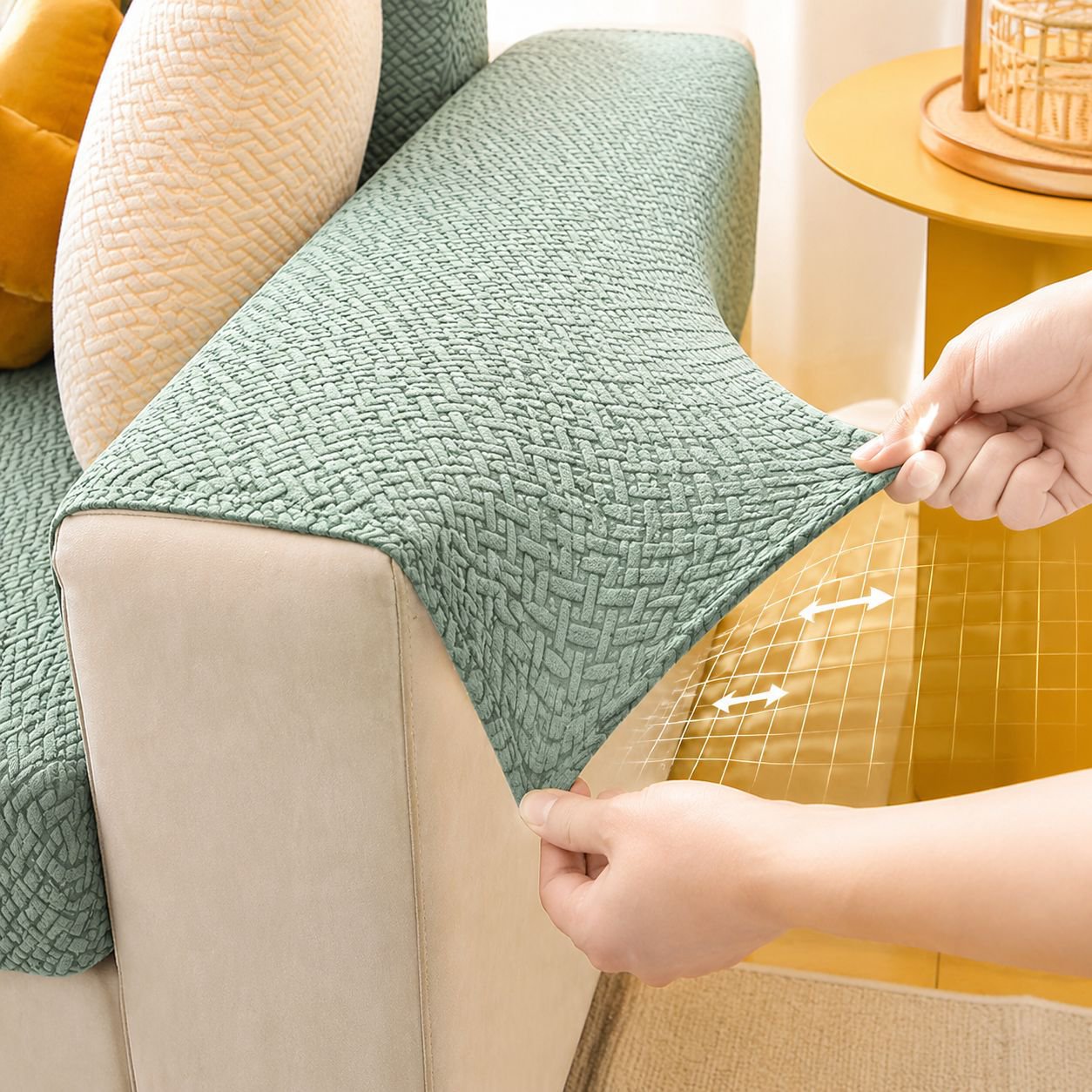 Elastic sofa hat providing full sofa protection